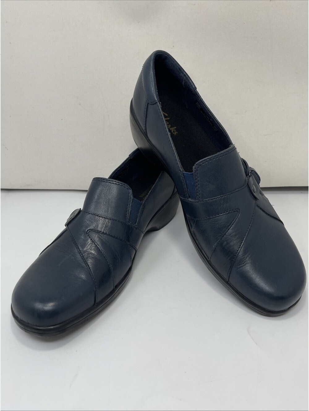 Clarks Bendables Womens Dark Teal Blue Leather Loafers Slip On Comfort Shoes 11